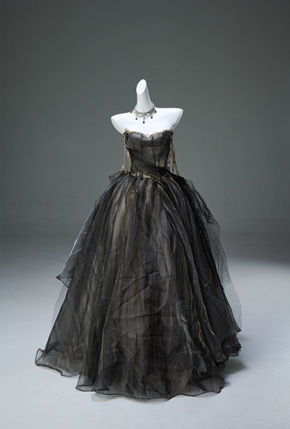 Unique Off-Shoulder A-Line Sweet 16th Gowns Gothic-Style Chain Crystals Tulle Prom Dress AP3902