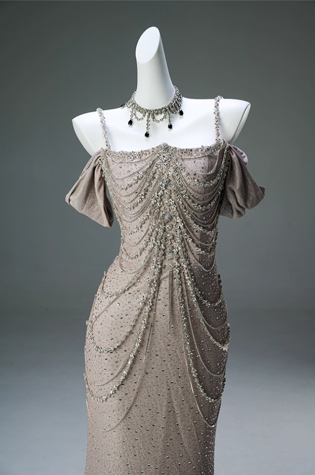 French Style Off-Shoulder Sheath Evening Gowns Sparkly Beading Rhinestones Ombre Prom Dress AP3904