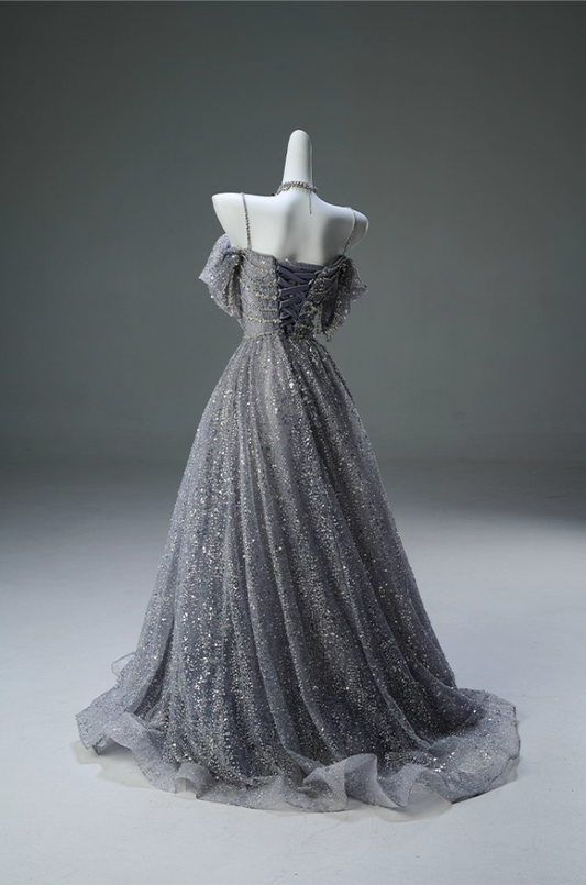 Charming Off-Shoulder A-Line Sweet 16th Gowns Exquisite Beading Crystals Sequins Tulle Prom Dress AP3905