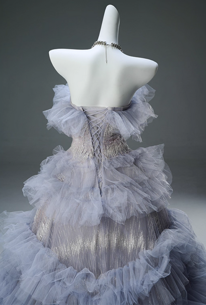 Dopamine Style A-Line Strapless Sweet 16th Dresses Dreamy Sequins Tiered Tulle Prom Dress AP3906