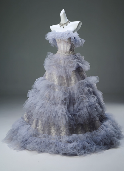 Dopamine Style A-Line Strapless Sweet 16th Dresses Dreamy Sequins Tiered Tulle Prom Dress AP3906