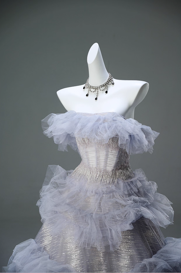 Dopamine Style A-Line Strapless Sweet 16th Dresses Dreamy Sequins Tiered Tulle Prom Dress AP3906