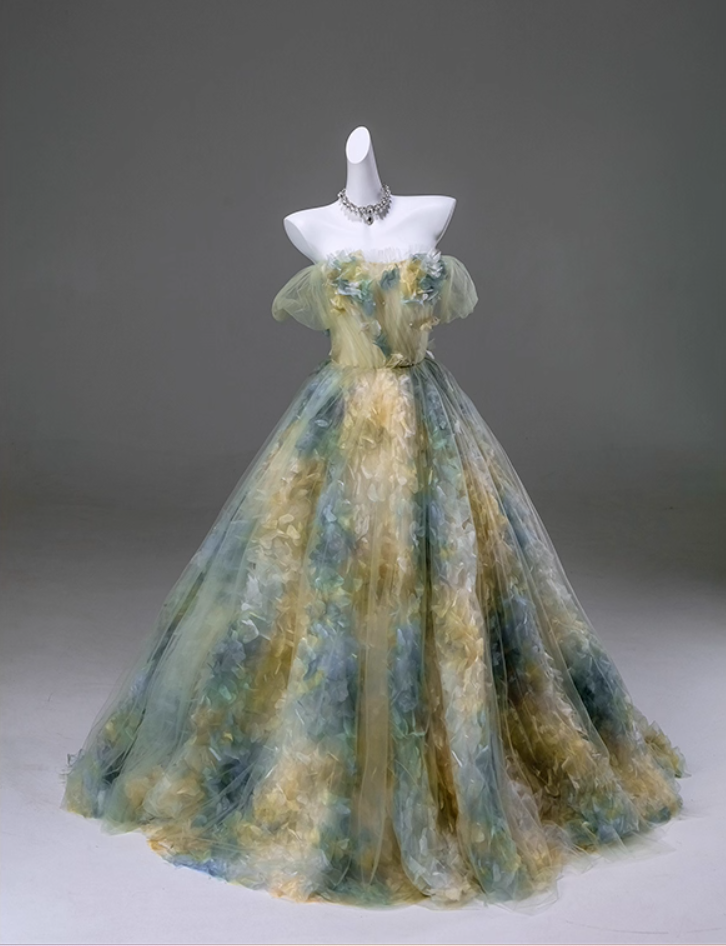 Adorable Off-Shoulder A-Line Sweet 16th Gowns Glamours Tulle 3D Appliques Beads Prom Dress AP3907