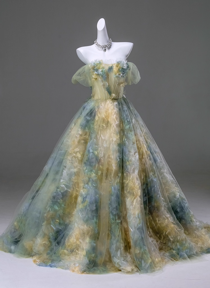 Adorable Off-Shoulder A-Line Sweet 16th Gowns Glamours Tulle 3D Appliques Beads Prom Dress AP3907