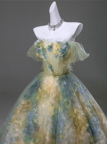 Adorable Off-Shoulder A-Line Sweet 16th Gowns Glamours Tulle 3D Appliques Beads Prom Dress AP3907