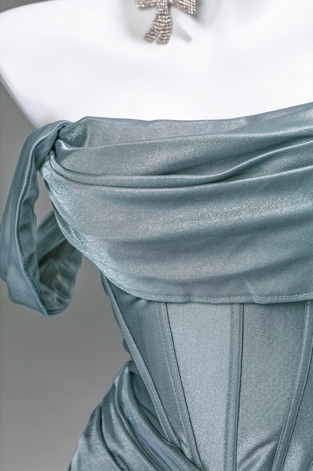 Minimalist Sheath Off-Shoulder Evening Gowns Classical Ruched High-Slit Prom Dress AP3910