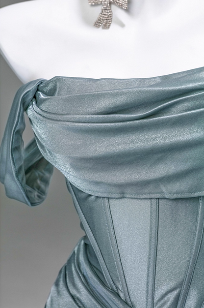 Minimalist Sheath Off-Shoulder Evening Gowns Classical Ruched High-Slit Prom Dress AP3910