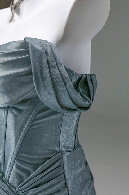 Minimalist Sheath Off-Shoulder Evening Gowns Classical Ruched High-Slit Prom Dress AP3910