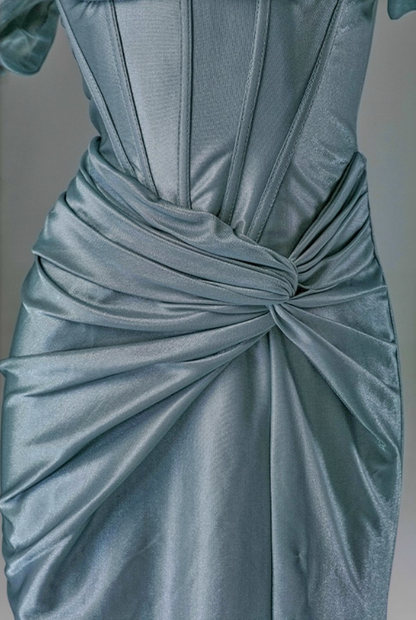 Minimalist Sheath Off-Shoulder Evening Gowns Classical Ruched High-Slit Prom Dress AP3910