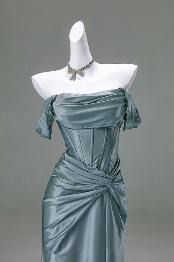 Minimalist Sheath Off-Shoulder Evening Gowns Classical Ruched High-Slit Prom Dress AP3910