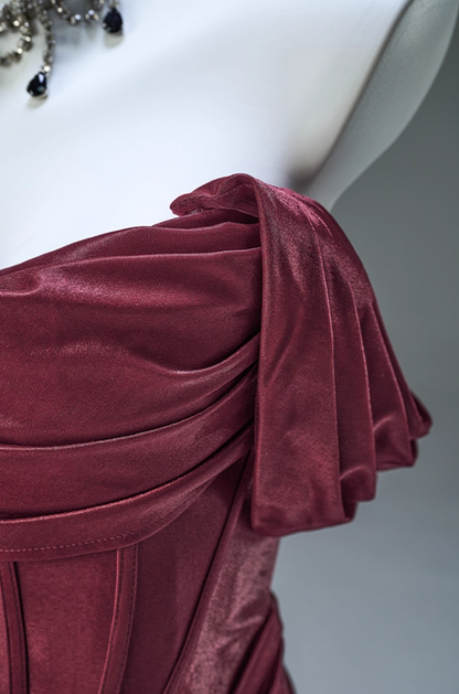 Simple Sheath Off-Shoulder Evening Gowns Glam High-Slit Ruched Red Prom Dress AP3911