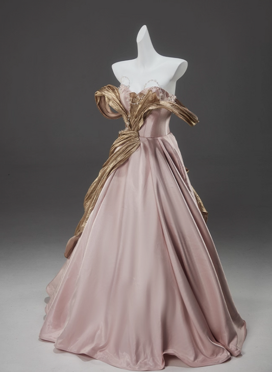 Stylish Off-Shoulder A-Line Sweet 16th Gowns Unique Beading Color-Block Prom Dress AP3913