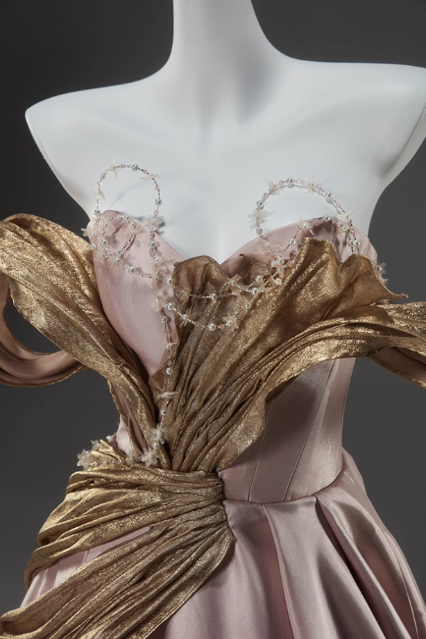 Stylish Off-Shoulder A-Line Sweet 16th Gowns Unique Beading Color-Block Prom Dress AP3913