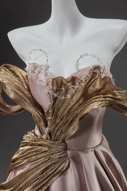 Stylish Off-Shoulder A-Line Sweet 16th Gowns Unique Beading Color-Block Prom Dress AP3913