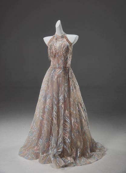 Bling Halter Neck A-Line Sweet 16 Gowns Glamorous Sequins Beading Embroidery Prom Dress AP3914