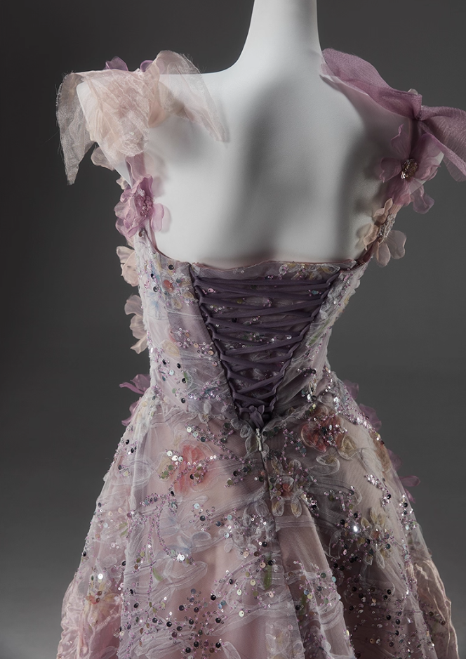 Stylish A-Line Spaghetti Strap Evening Dresses Sweet 3D Appliques Sequins Prom Dress AP3915