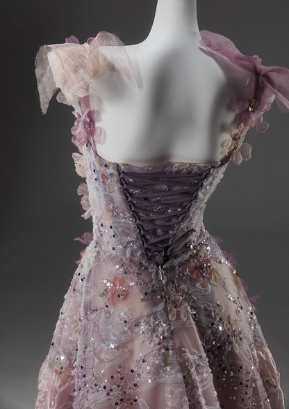 Stylish A-Line Spaghetti Strap Evening Dresses Sweet 3D Appliques Sequins Prom Dress AP3915