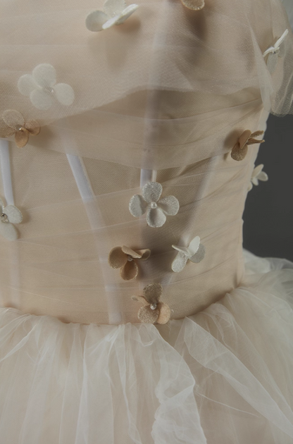 Fitted A-Line Spaghetti Strap Evening Dresses Adorable Appliques Beads Tulle Prom Dress AP3916