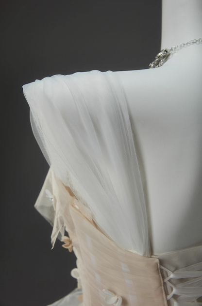 Fitted A-Line Spaghetti Strap Evening Dresses Adorable Appliques Beads Tulle Prom Dress AP3916