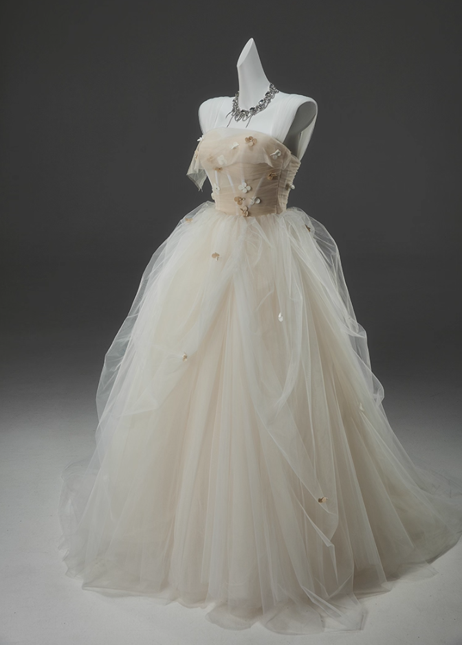 Fitted A-Line Spaghetti Strap Evening Dresses Adorable Appliques Beads Tulle Prom Dress AP3916