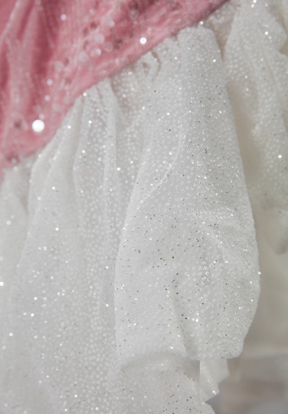 Flattering Off-Shoulder Sheath Velvet Birthday Dress Pink Sequins Beads Ruffles Tulle Homecoming Dress AP3917