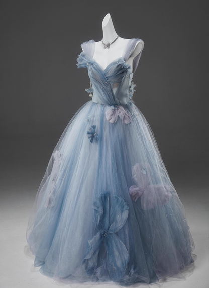 Trendy A-Line Spaghetti Strap Evening Dresses Ethereal Sequins Handmade Flowers Beads Tulle Prom Dress AP3918