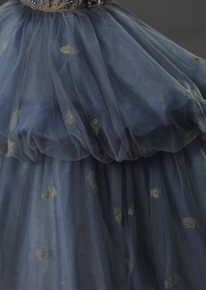 Attractive A-Line Strapless Sweet 16th Dresses Stylish Beading Rhinestones Sequins Tiered Tulle Prom Dress AP3919