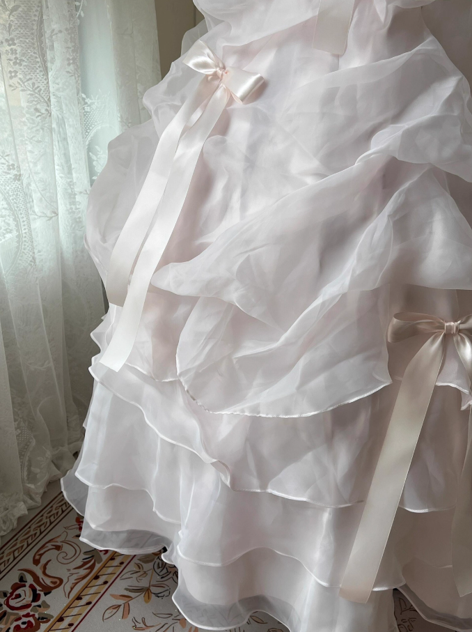 Princess A-Line Strapless Sweet 16th Dresses Sweet Beading Embroidery Bow Tiered Tulle Prom Dress AP3924