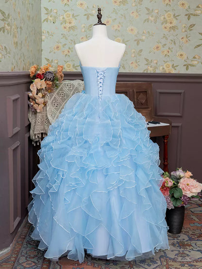 Delicate A-Line Strapless Sweet 16th Dresses Simple Bow Ruffles Tulle Prom Dress AP3926