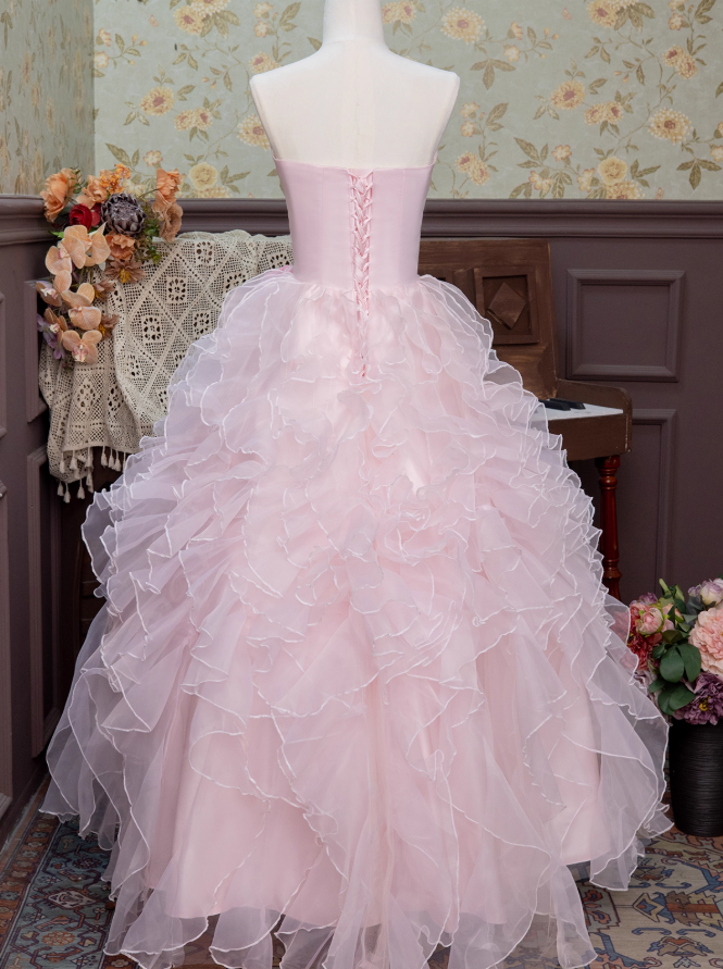 Hot Girls Strapless A-Line Sweet 16th Dresses Sweet Pink Bows Ruffles Tulle Prom Dress AP3927