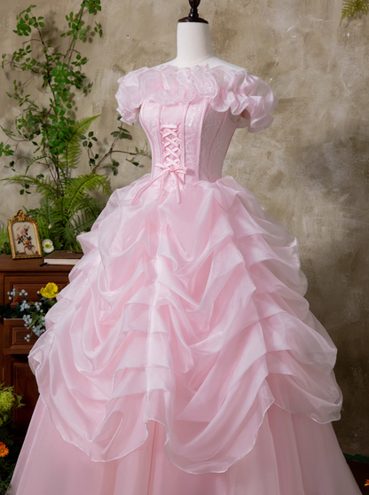 Gen Z Style Off-Shoulder A-Line Sweet 16th Dresses Adorable Lace Ruffles Tulle Prom Dress AP3928