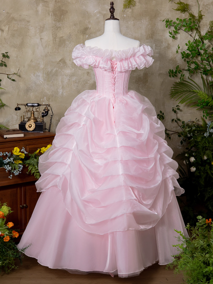 Gen Z Style Off-Shoulder A-Line Sweet 16th Dresses Adorable Lace Ruffles Tulle Prom Dress AP3928