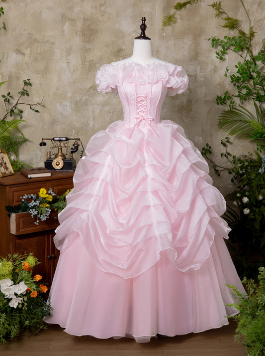 Gen Z Style Off-Shoulder A-Line Sweet 16th Dresses Adorable Lace Ruffles Tulle Prom Dress AP3928