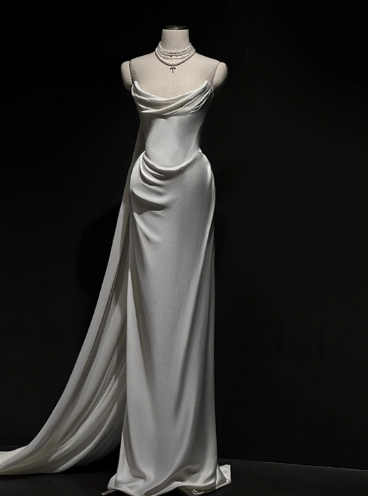 Casual Strapless Sheath Bridal Gowns Simple Satin Wedding Dress AP3930