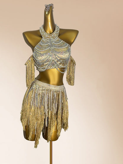 Exquisite Sheath Halter Neck Birthday Dresses 2-Piece Set Sequins Beading Tassel Homecoming Dress AP3935