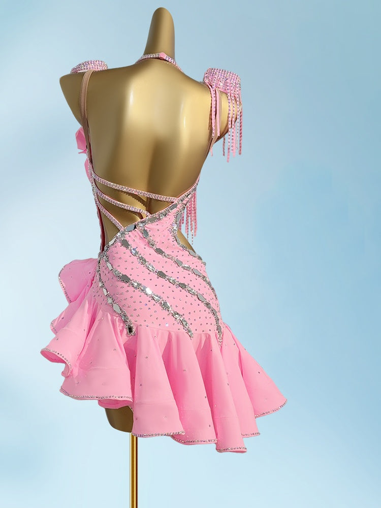Wonderful Spaghetti Straps A-Line Ruffles Birthday Gowns Sweet Sequins Tassel Handmade Flower Homecoming Dress AP3941
