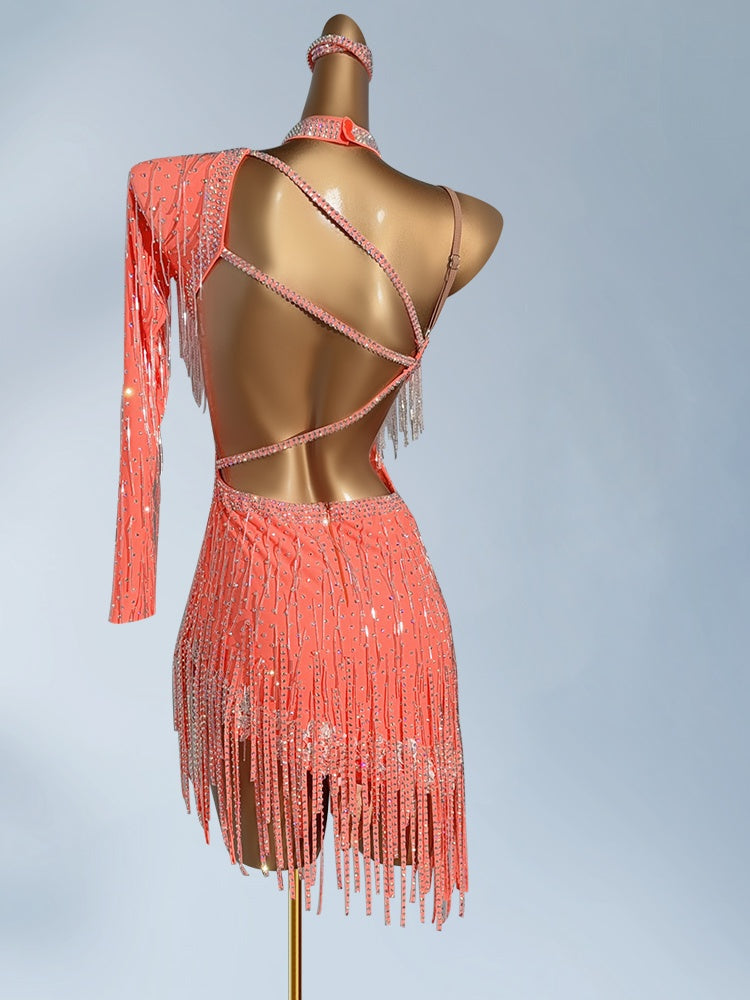 Luxurious V-Neck Sheath Long Sleeve Birthday Dresses Exquisite Sequins Beading Tassel Homecoming Dress AP3951