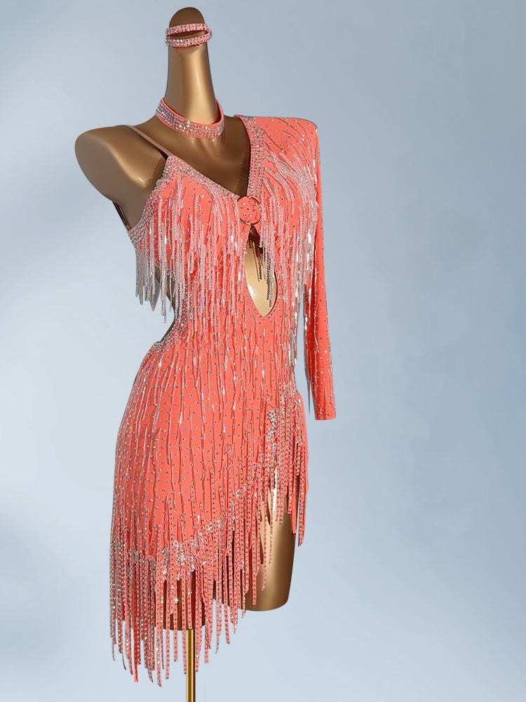 Luxurious V-Neck Sheath Long Sleeve Birthday Dresses Exquisite Sequins Beading Tassel Homecoming Dress AP3951