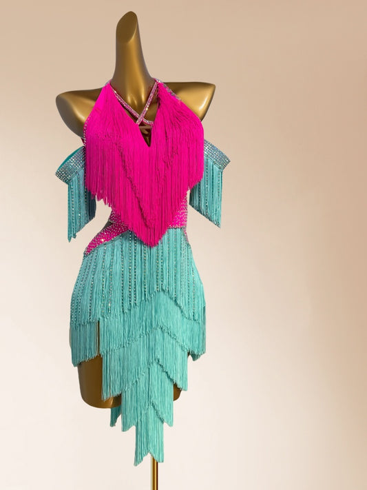 Attractive Sheath Halter Neck Color-Block Birthday Gowns Vibrant Sequins Beading Tassel Homecoming Dress AP3953