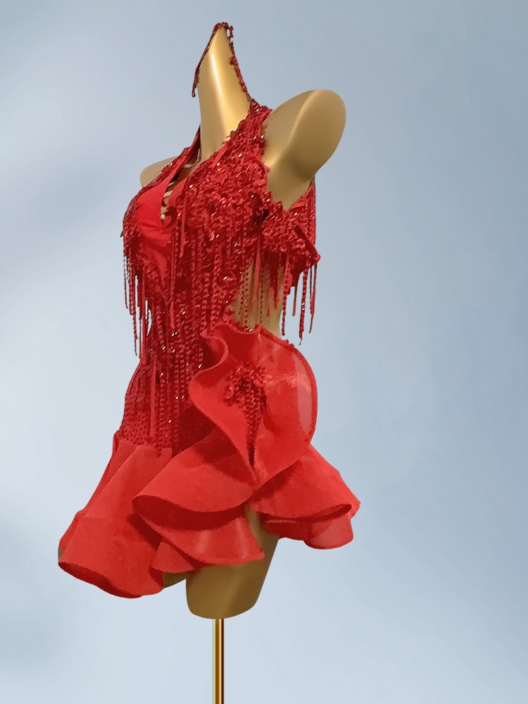 Graceful A-Line Halter Neck Ruffles Birthday Dresses Pretty Sequins Tassel Beading Backless Homecoming Dress AP3954