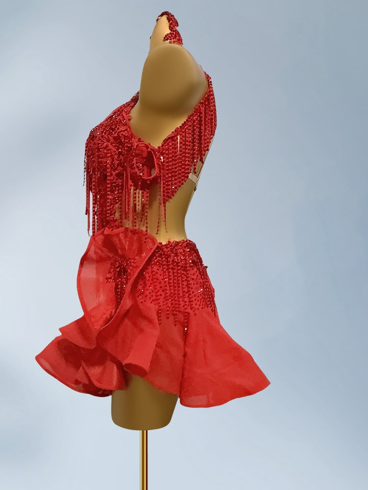 Graceful A-Line Halter Neck Ruffles Birthday Dresses Pretty Sequins Tassel Beading Backless Homecoming Dress AP3954