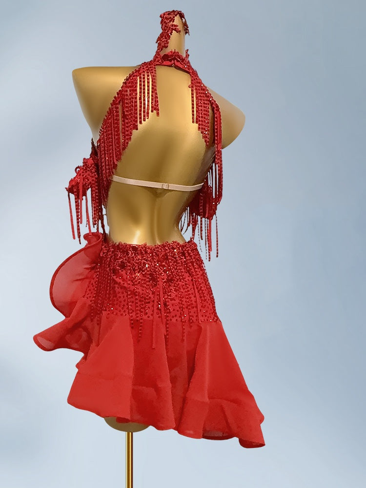 Graceful A-Line Halter Neck Ruffles Birthday Dresses Pretty Sequins Tassel Beading Backless Homecoming Dress AP3954