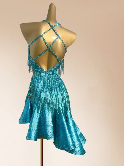 Cute A-Line Halter Neck Birthday Sparkly Sequins Tassel Cutout Ruffles Homecoming Dress AP3959