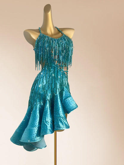 Cute A-Line Halter Neck Birthday Sparkly Sequins Tassel Cutout Ruffles Homecoming Dress AP3959