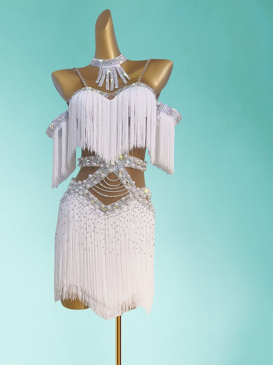 Ethereal Spaghetti Strap Sheath White Birthday Gowns Vogue Pearls Tassel Sequins Homecoming Dress AP3963