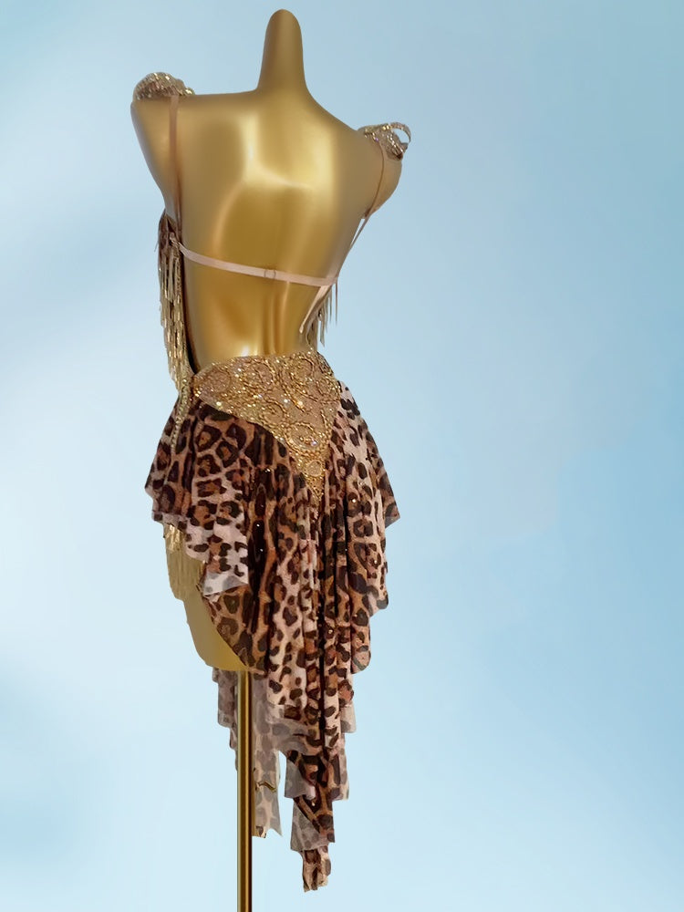 Alluring Spaghetti Strap Sheath Leopard Birthday Gowns Sexy Tassel Sequins Homecoming Dress AP3965