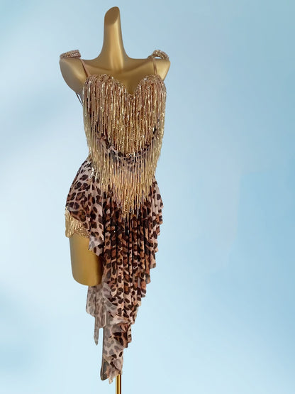 Alluring Spaghetti Strap Sheath Leopard Birthday Gowns Sexy Tassel Sequins Homecoming Dress AP3965