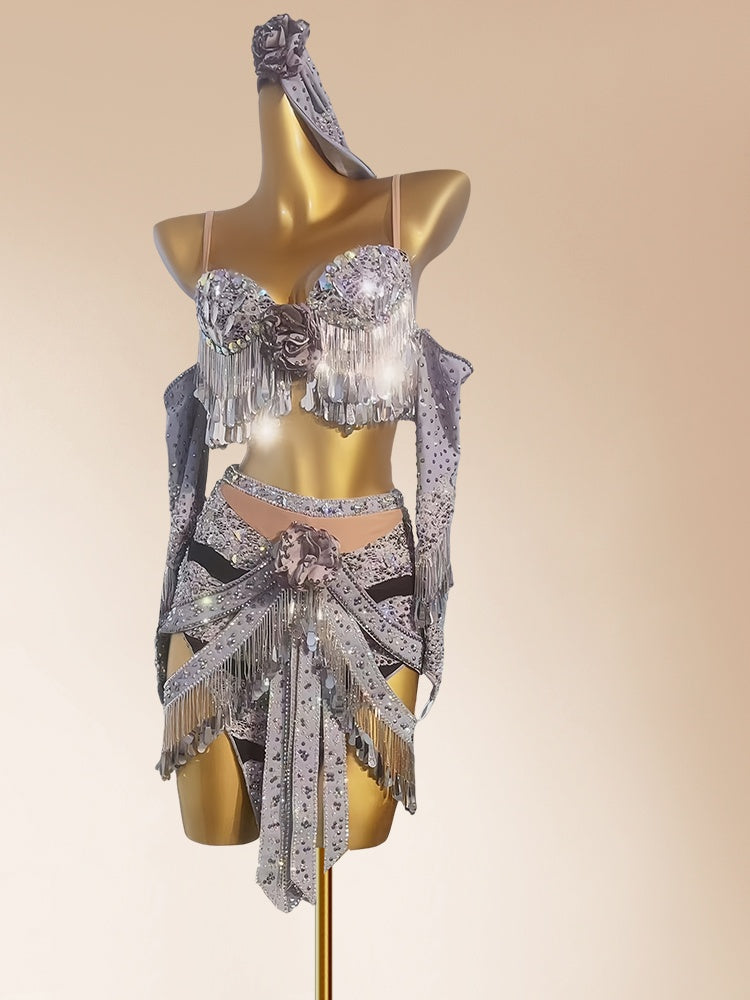 Gorgeous Spaghetti Strap Sheath 2-Piece Set Birthday Gowns Shining Tassel Handmade Flowers Sequins Homecoming Dress AP3966