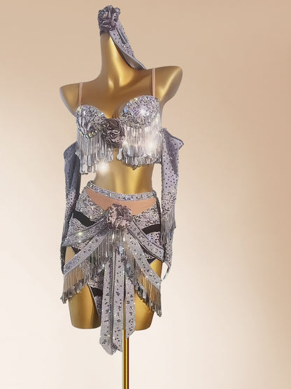 Gorgeous Spaghetti Strap Sheath 2-Piece Set Birthday Gowns Shining Tassel Handmade Flowers Sequins Homecoming Dress AP3966