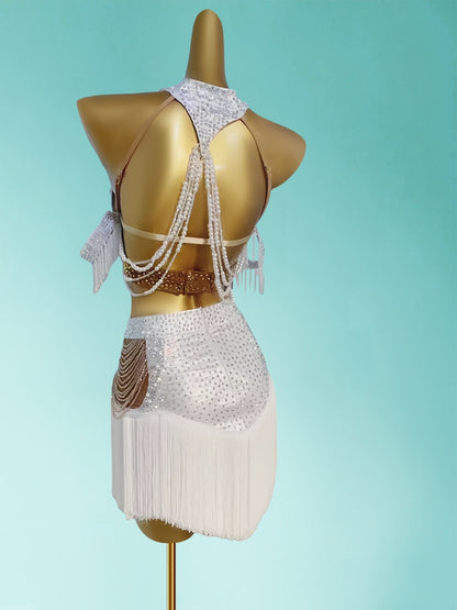 Glamorous 2-Piece Set Sheath Halter Neck Birthday Gowns Chic Sequins Beading Tassel Homecoming Dress AP3968